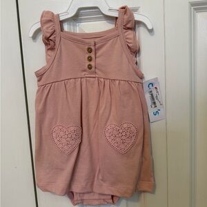 Carter's Pink Ruffle Strap Heart Pocket Romper